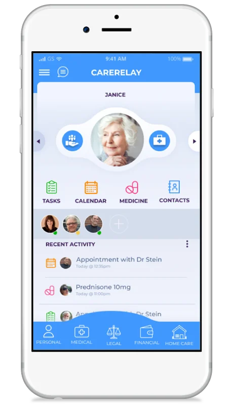 CareRelay dashboard on a phone